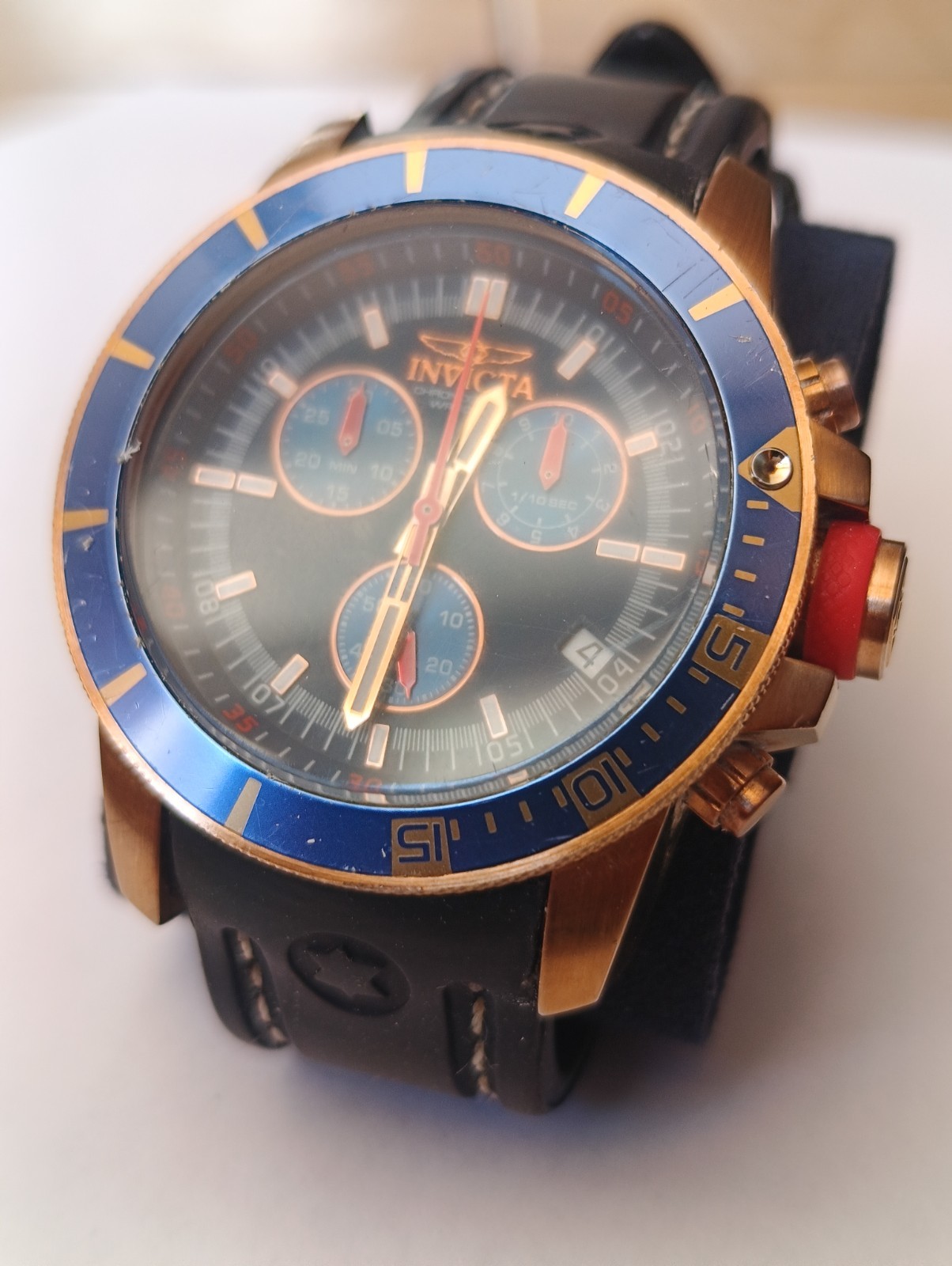 Invicta Pro Diver Chronograph 46mm Blue Gold WR100 Quartz New Battery