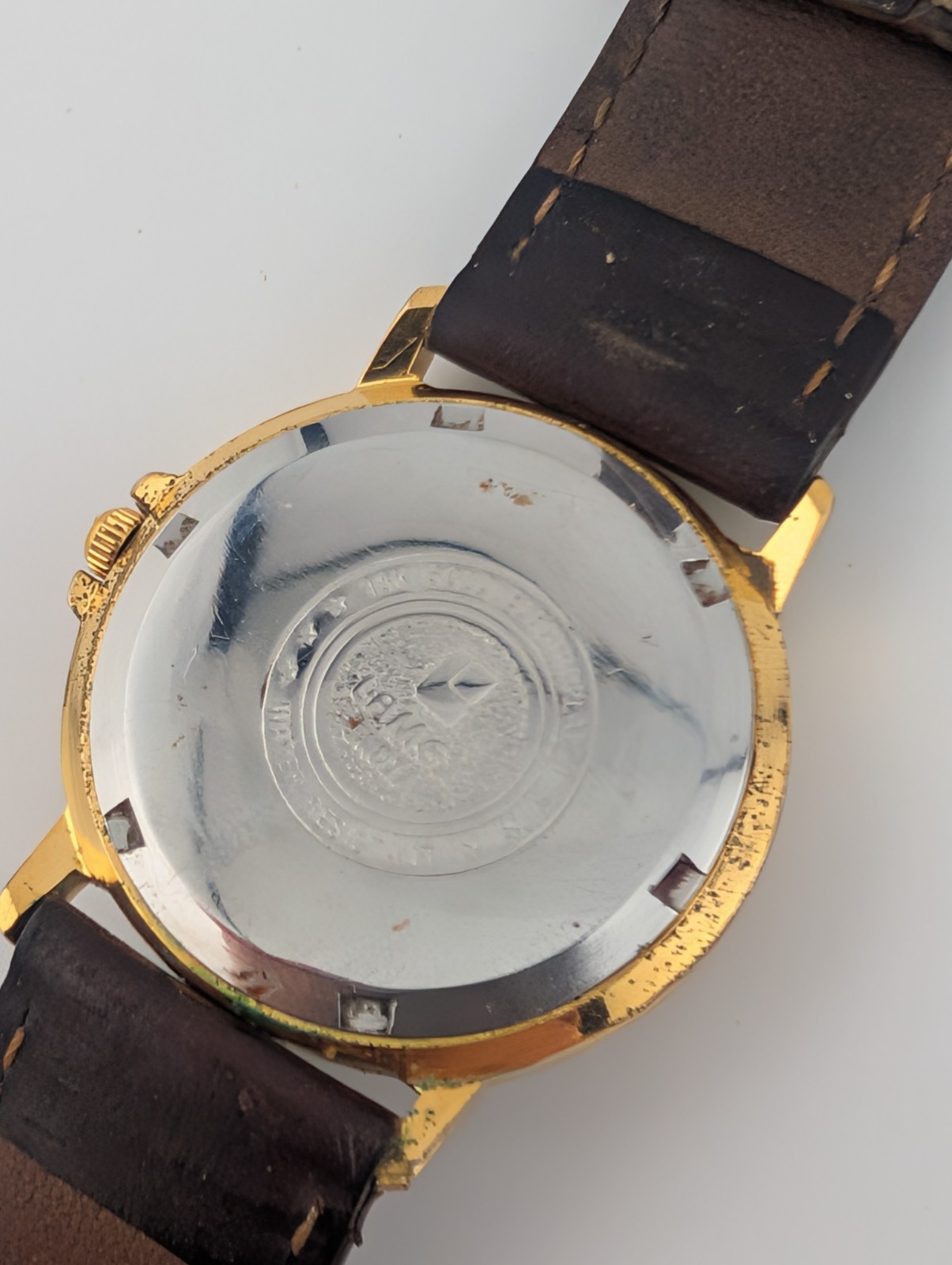 Lamex India 18k Gold Electroplated Watch Men 32mm Case Leather Band- New Battery