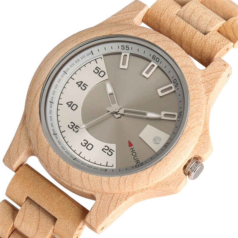 Natural Wood Watch for Men Handcrafted Quartz Adjustable Wooden Strap Unique