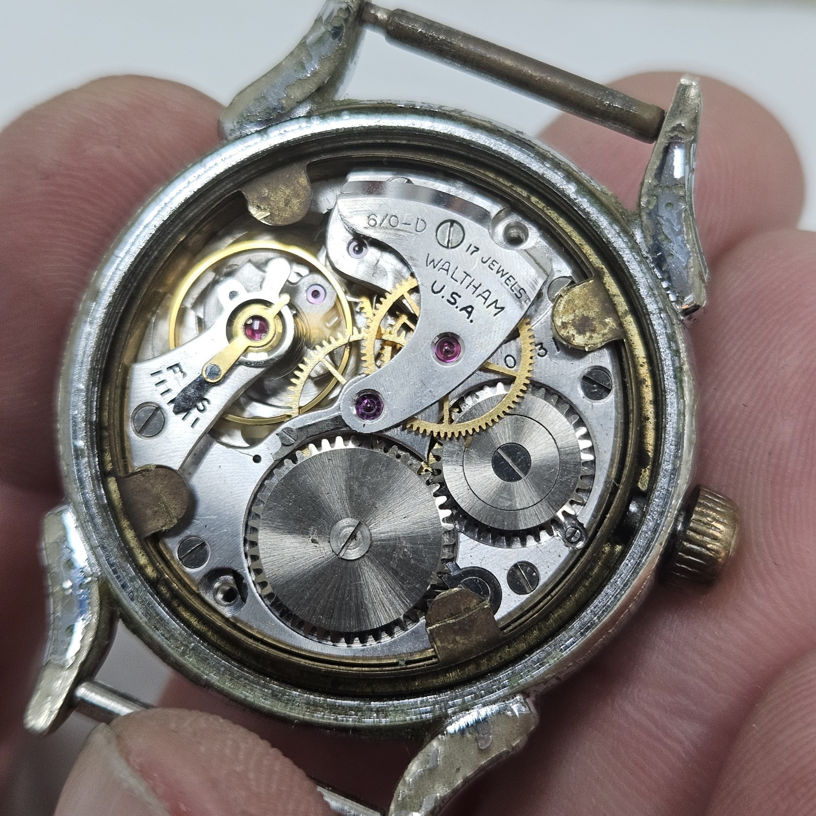 Vintage Men’s Waltham 6/0-D 17 Jewel Military Wrist Watch Running Scarce USA