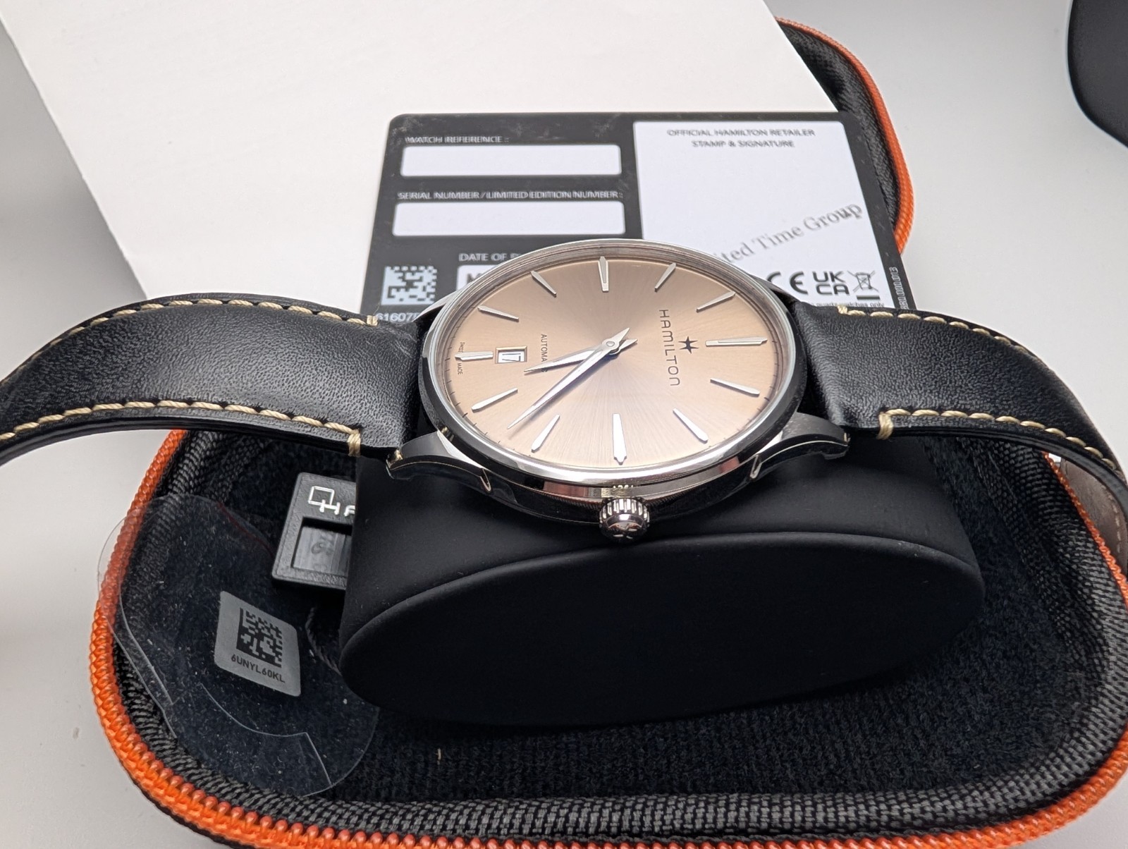 Hamilton Jazzmaster Beige Swiss Automatic Watch w/ Black Leather Strap – H385250
