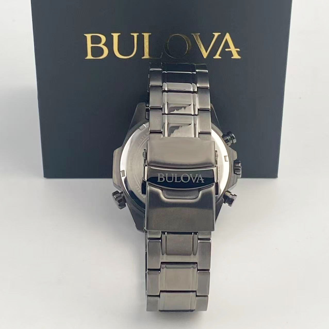 Bulova Marine Star 98B350 Men’s Chronograph Quartz Watch Red Dial Stainless 43mm