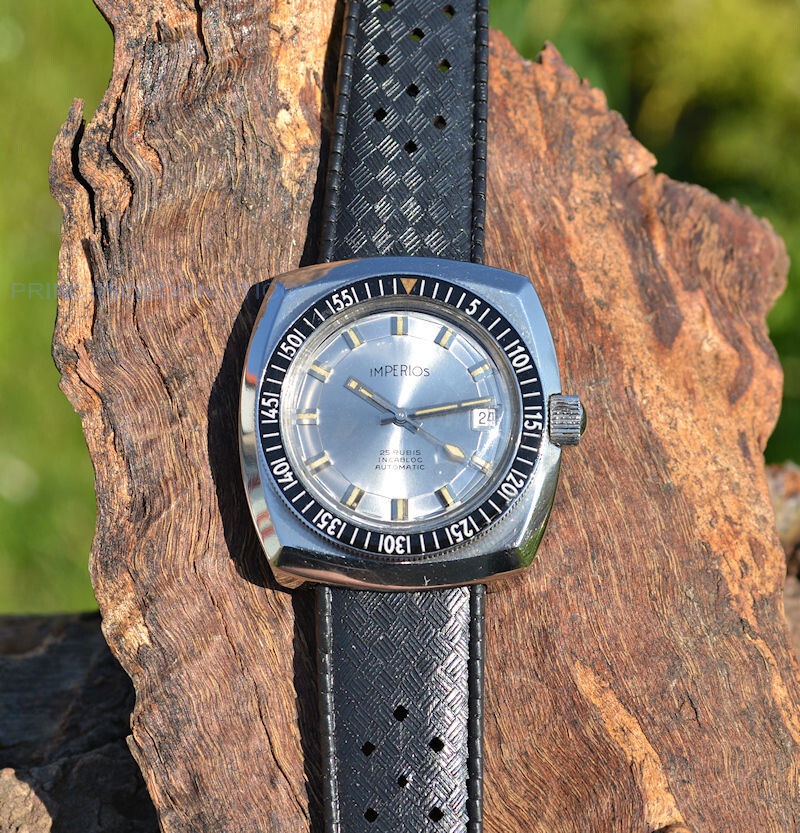 Rare Imperios Diver Sub 150Mt Steel Watch Bakelite Bezel Screw Crown