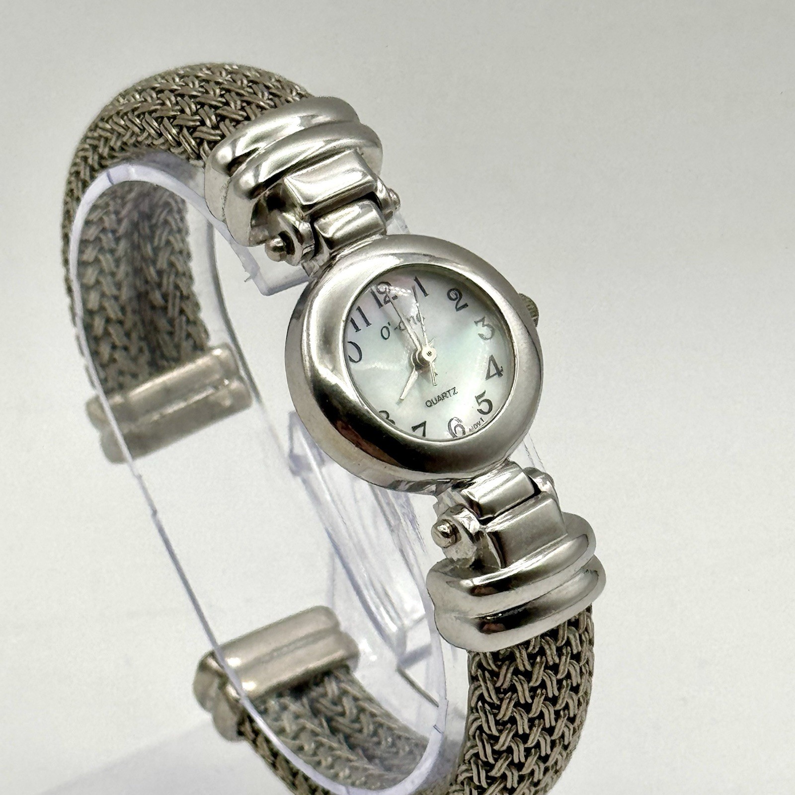 O’ -One Watch Silver Bangle Cuff MOP Dial Vintage Fashion Quartz Japan Movement