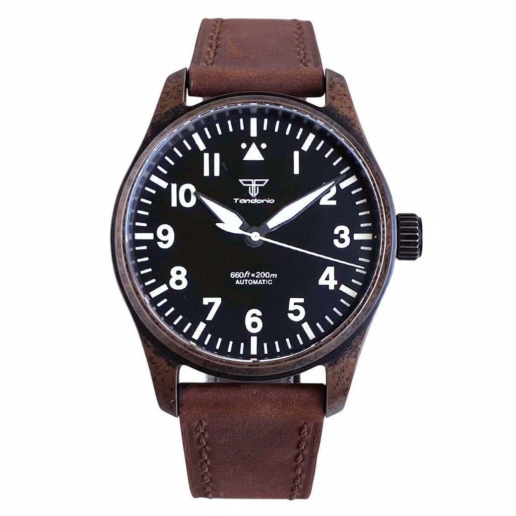 PVD Bronze 39mm Tandorio Retro Pilot NH35 Miyota Automatic Mechanical Men Watch