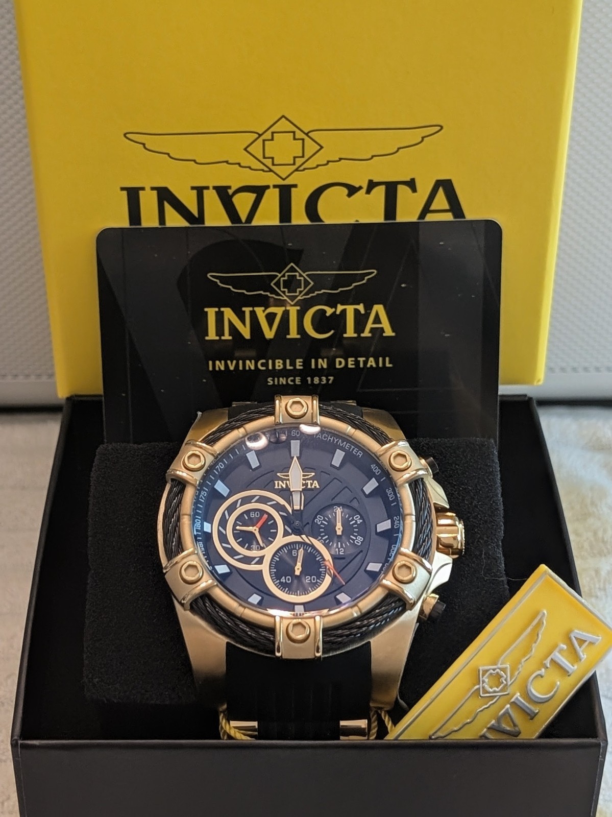Invicta Bolt Chronograph 52mm Black & Gold Men’s Watch – Model 26818 (With Box!)