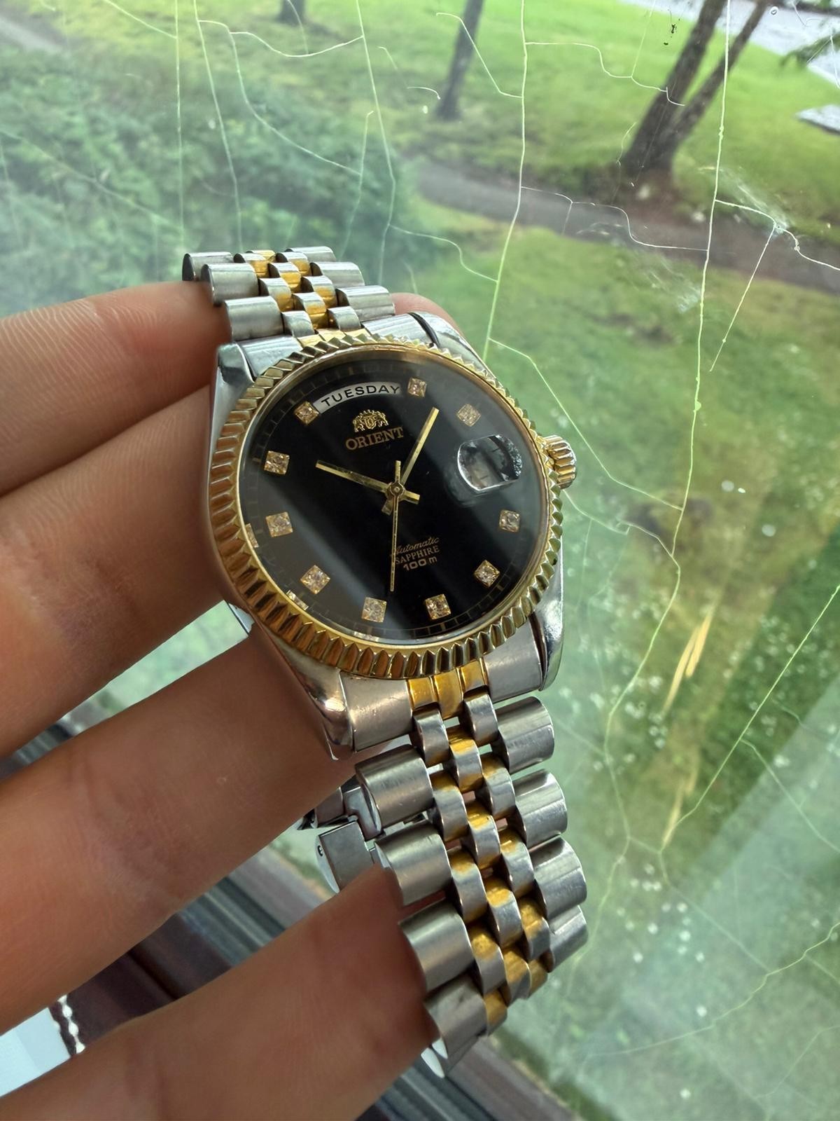 Orient President 100m Diamond Dial Jubilee Mens Watch Automatic 2/Tone 36mm