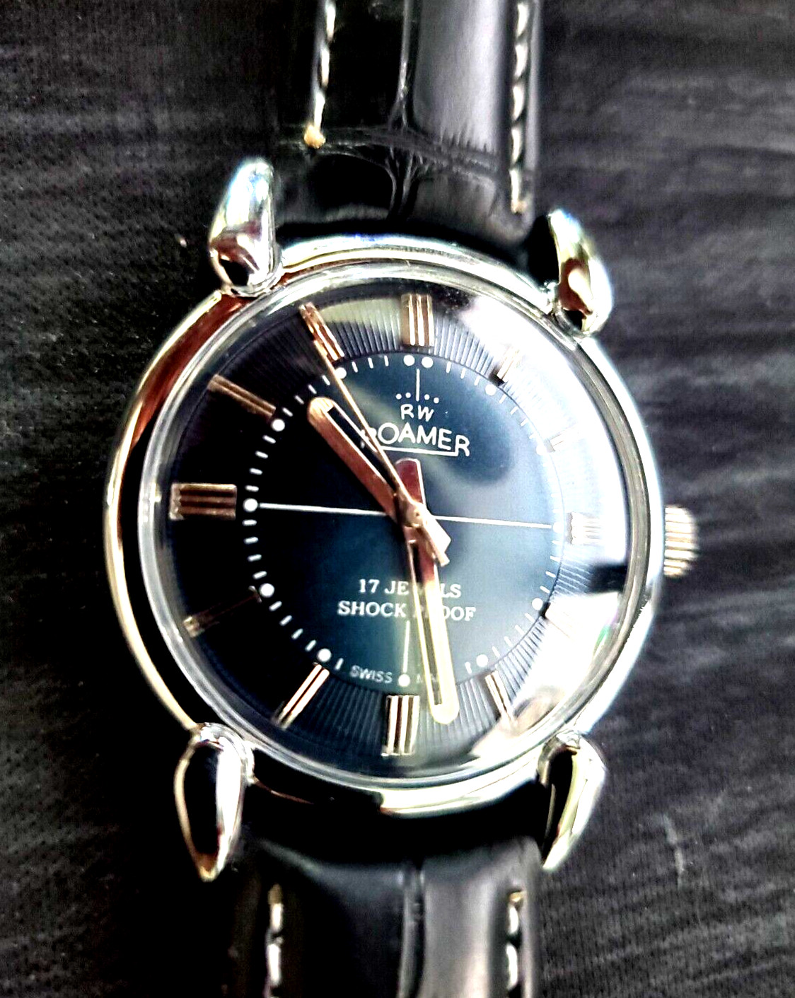 ✨Rare Roamer Brevete Swiss Mens Manual Watch Slv Blu Blk