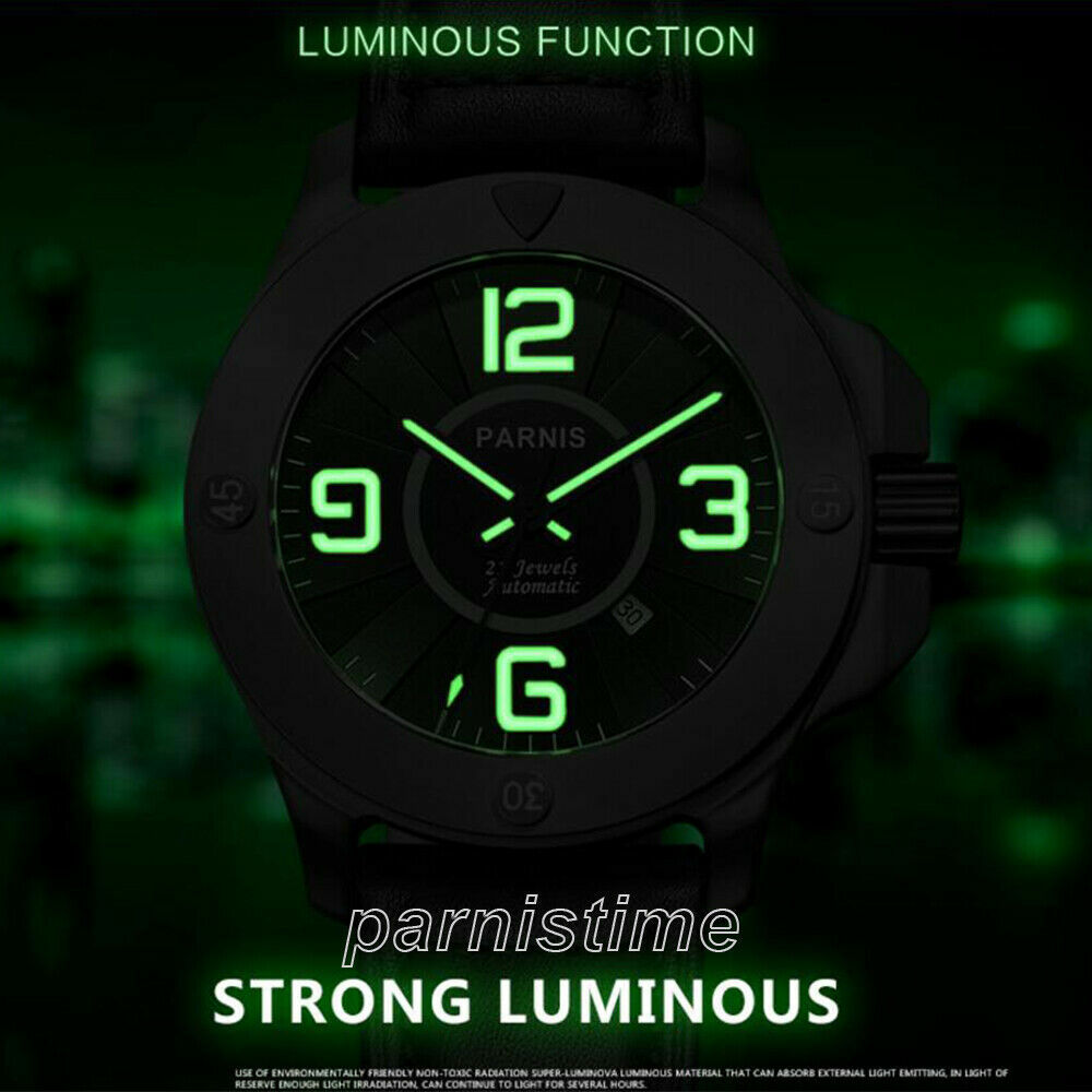 47mm Parnis Luminous Marker Miyota Automatic Men’s Military Watch Sapphire Glass