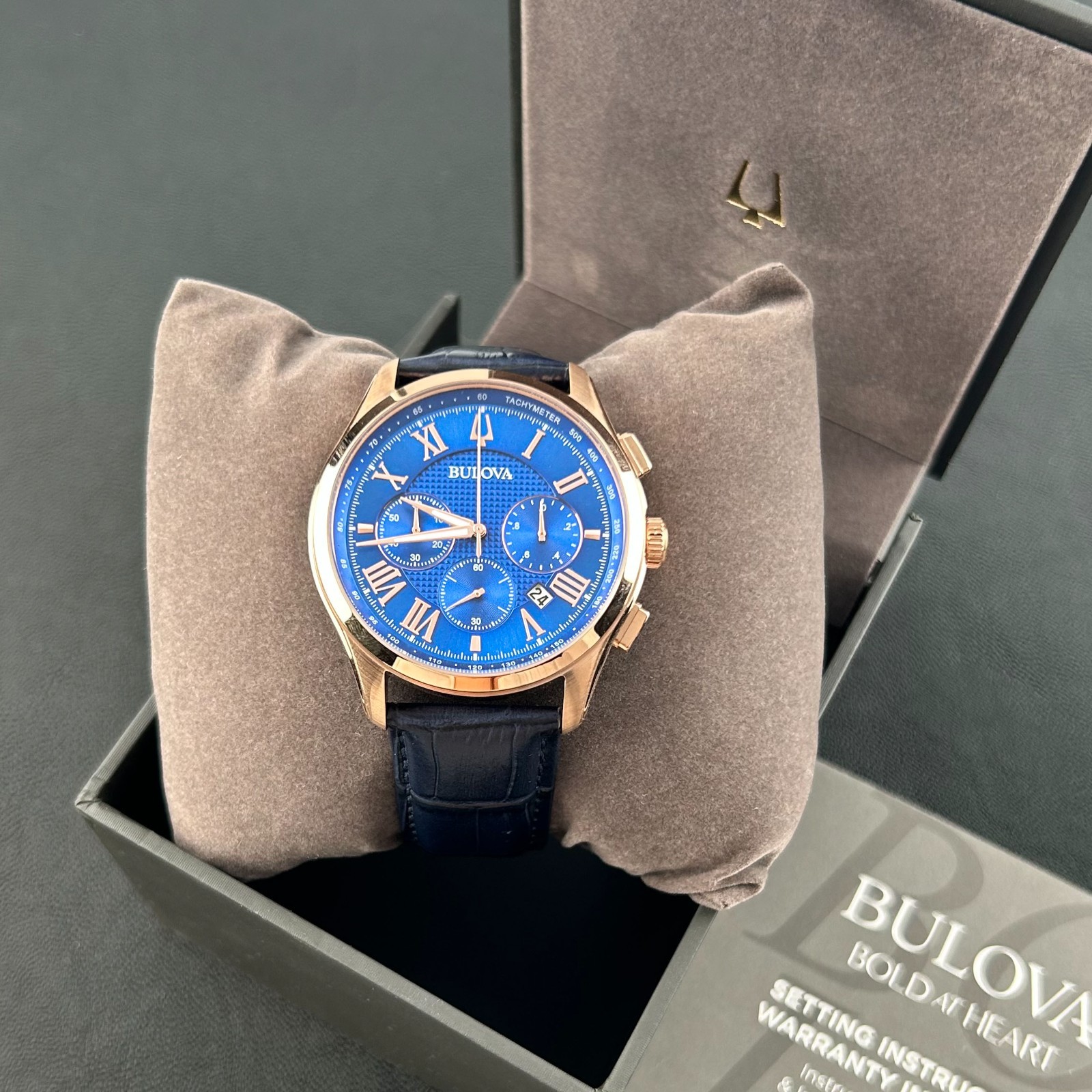 Bulova Wilton 97B170 Classic Blue Dial Leather-Men’s Chronograph Quartz Watch