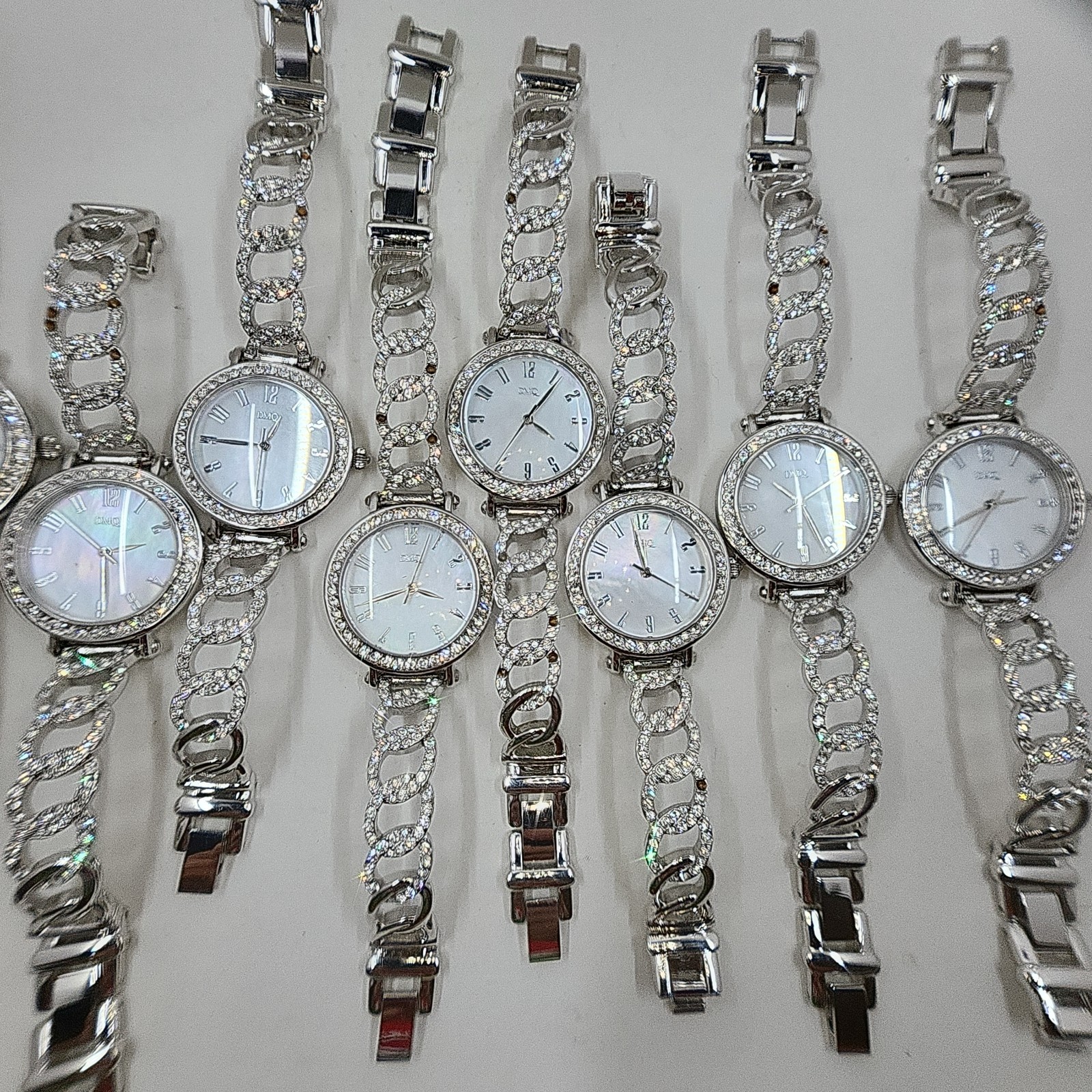 Lot of 8 Diamonique Pave CZ Chain Link Stainless Steel Watch, Silverto Defective