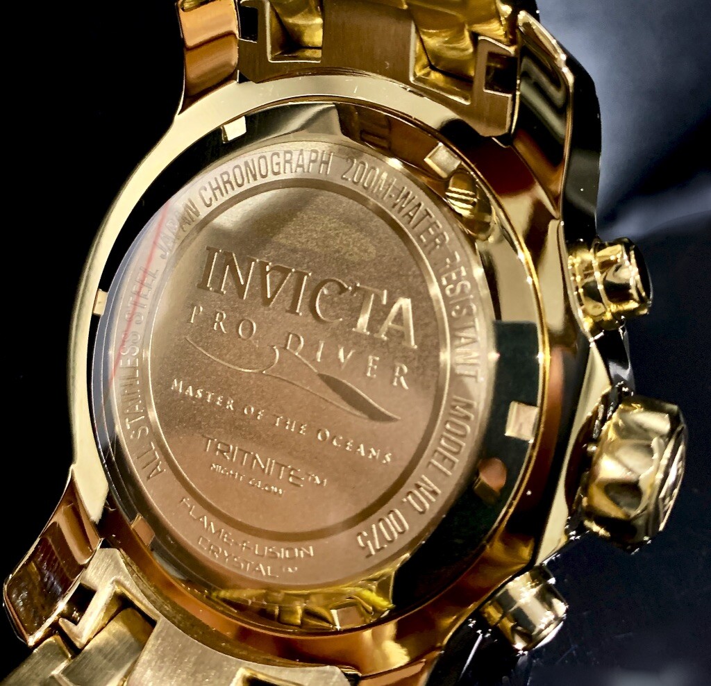 Invicta Mens Pro Diver Scuba Chronograph Green Dial 18Kt Gold Plated Watch 0075