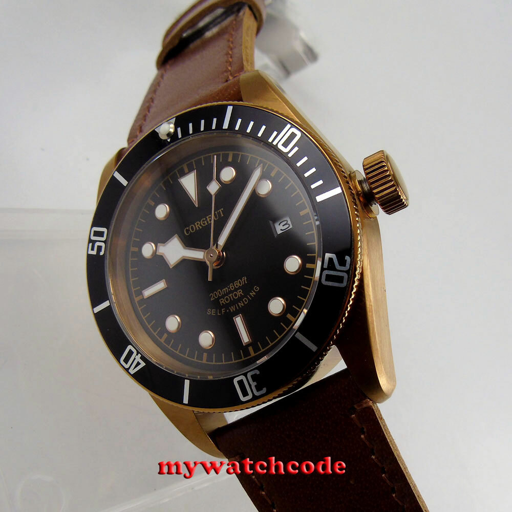 41mm CORGUET Black Sterile Dial NH35A 8215 Sapphire Glass Automatic Mens Watch