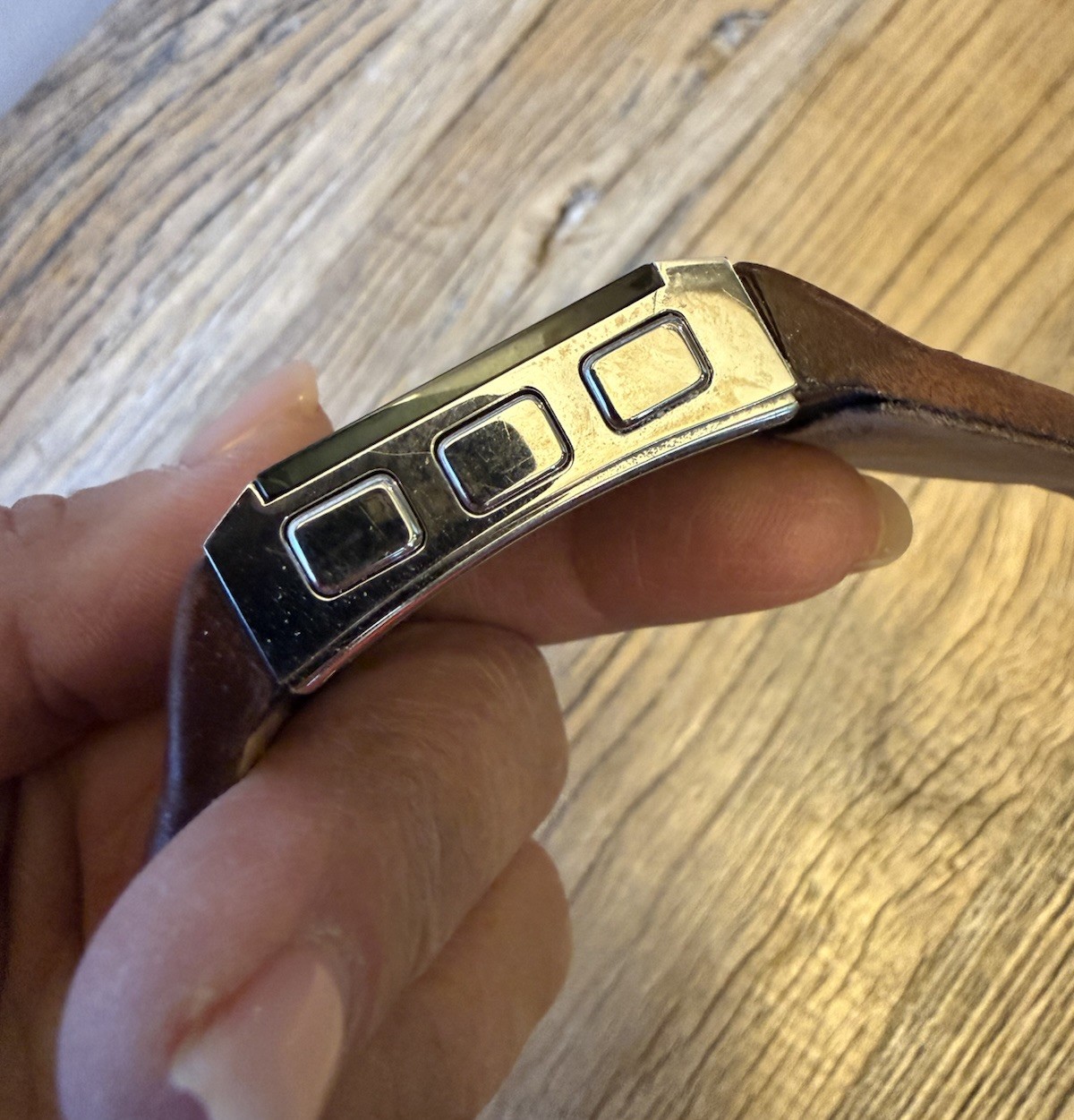 Diesel DZ7144 Brushed Stainless Steel Case Digital Watch w/ Wide Leather Band