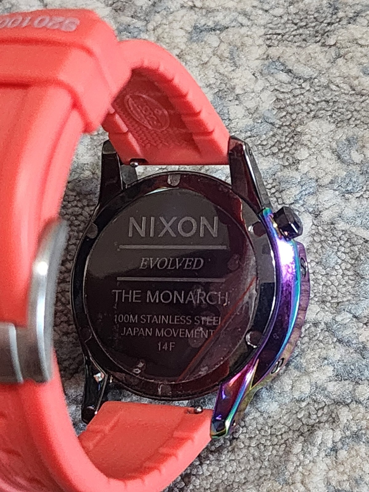 Nixon Women’s Monarch Watch Quartz Gray Dial Date Orange Band RARE!!