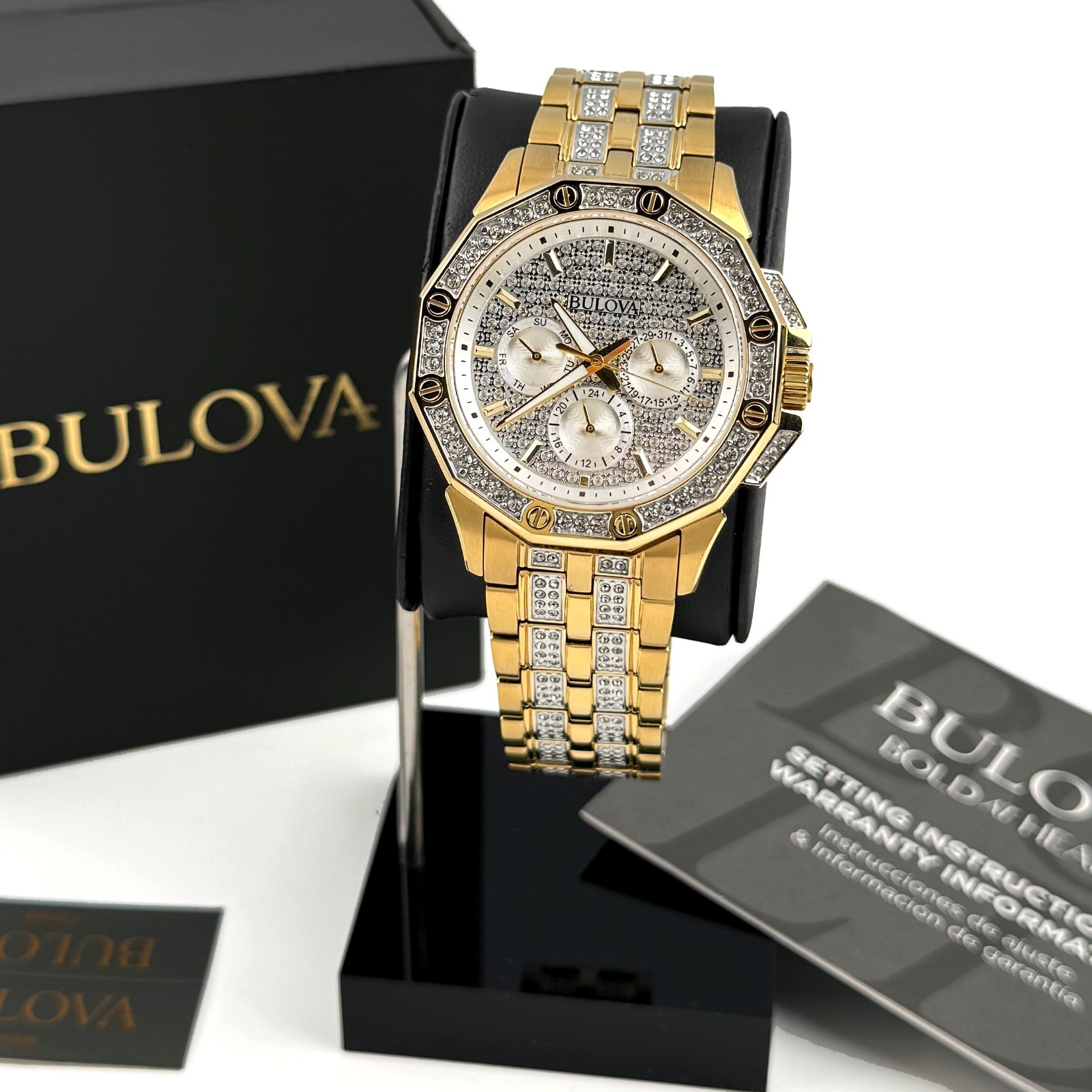 Bulova Octava Crystal 98C126 Gold Pave Dial Quartz Stainless Steel Men’s Watch