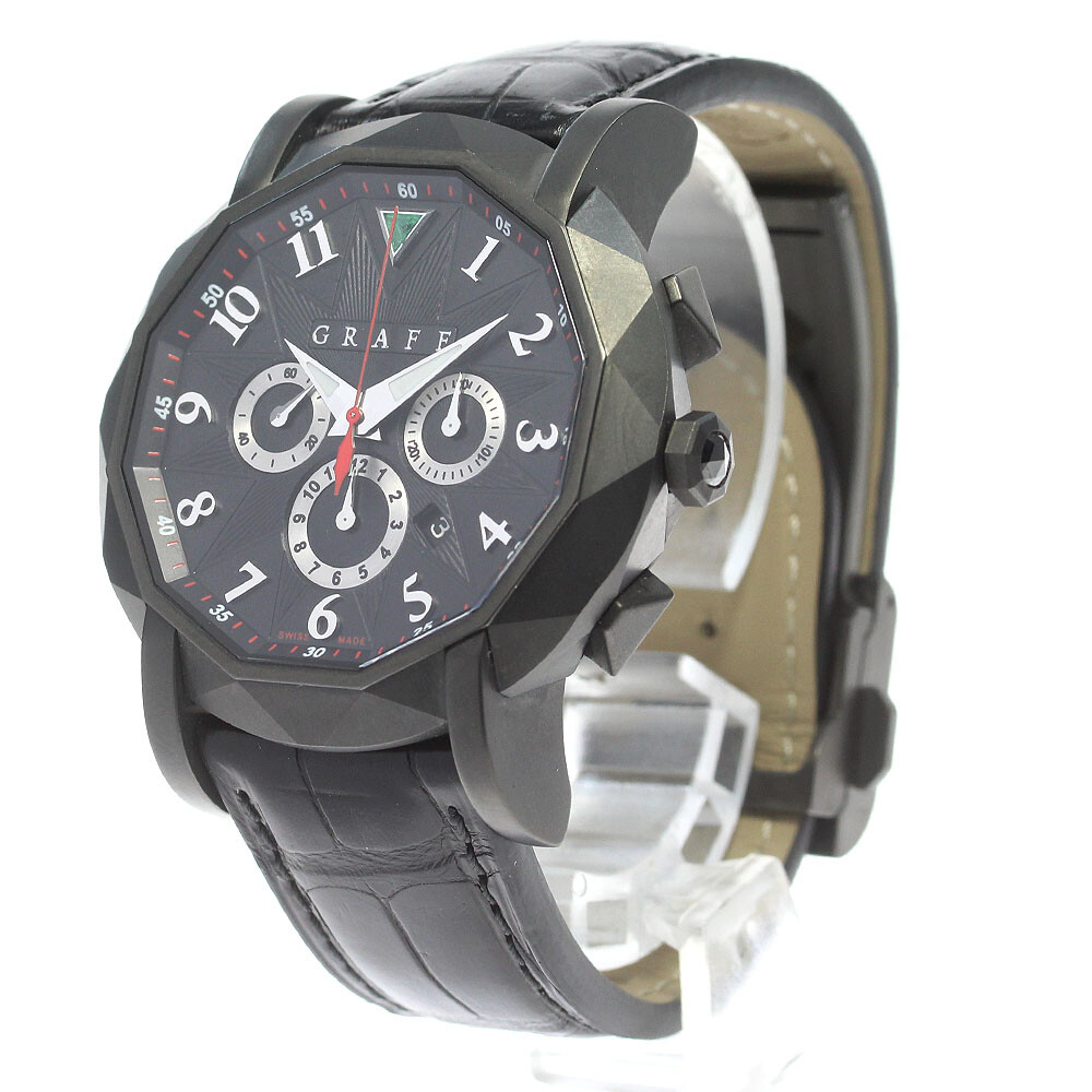 GRAFF 5500HV DLC Chronograph Triangle Emerald Men’s Watch From Japan G1117