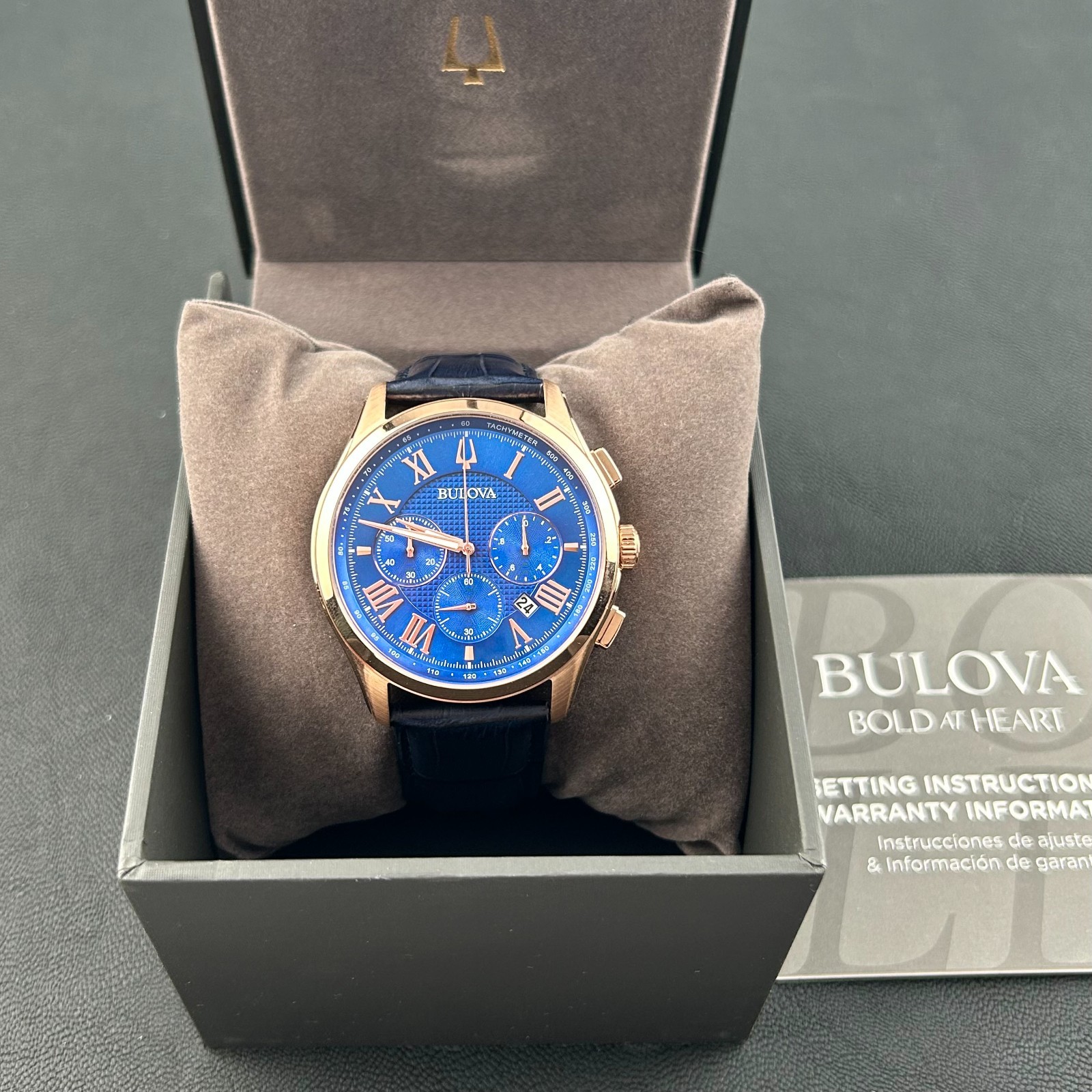 Bulova Wilton 97B170 Classic Blue Dial Leather-Men’s Chronograph Quartz Watch