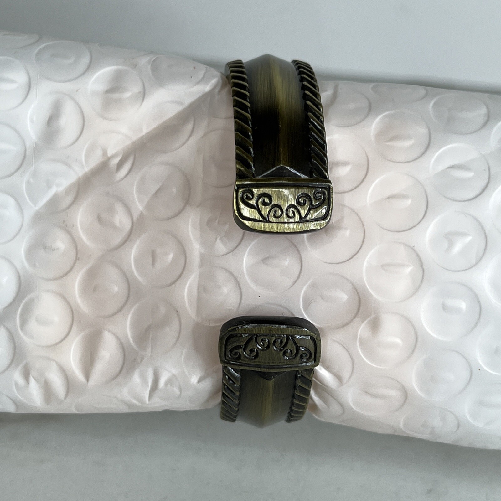 Geneva Watch Bronze Tone Carved Open Cuff Bracelet No. 2585 Stainless Steel