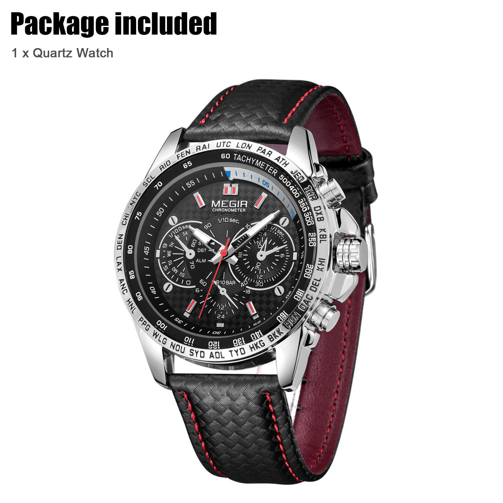 Waterproof Men Stainless Steel Leather Analog Sports Quartz Military Wrist Watch