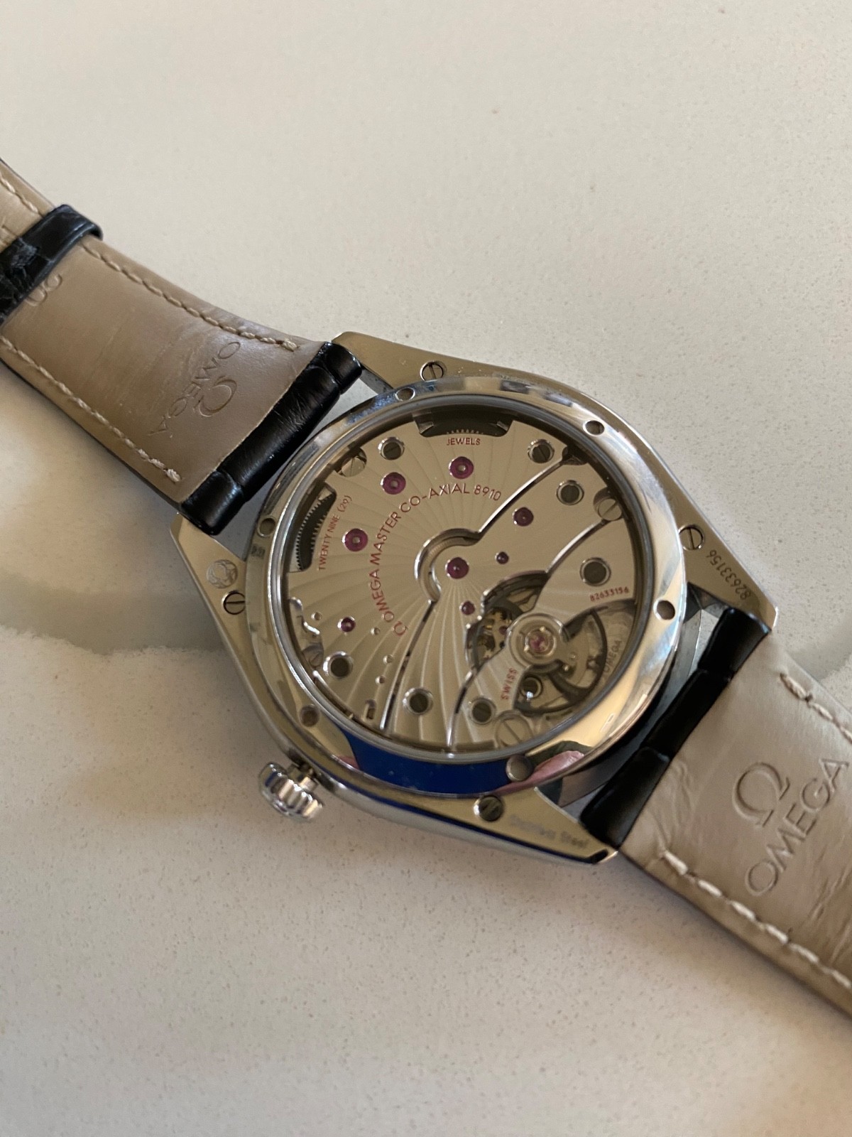 Omega De Ville Tresor 40 mm watch, steel case with black leather strap