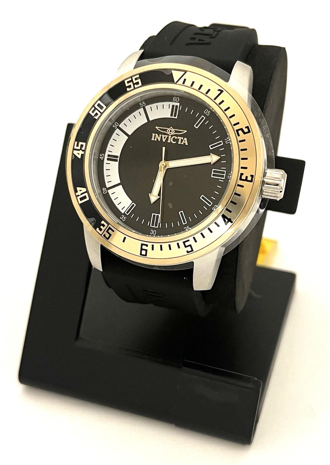 INVICTA MENS SPECIALTY SILVER STAINLESS WATCH WITH BLACK SILICON BAND 34097