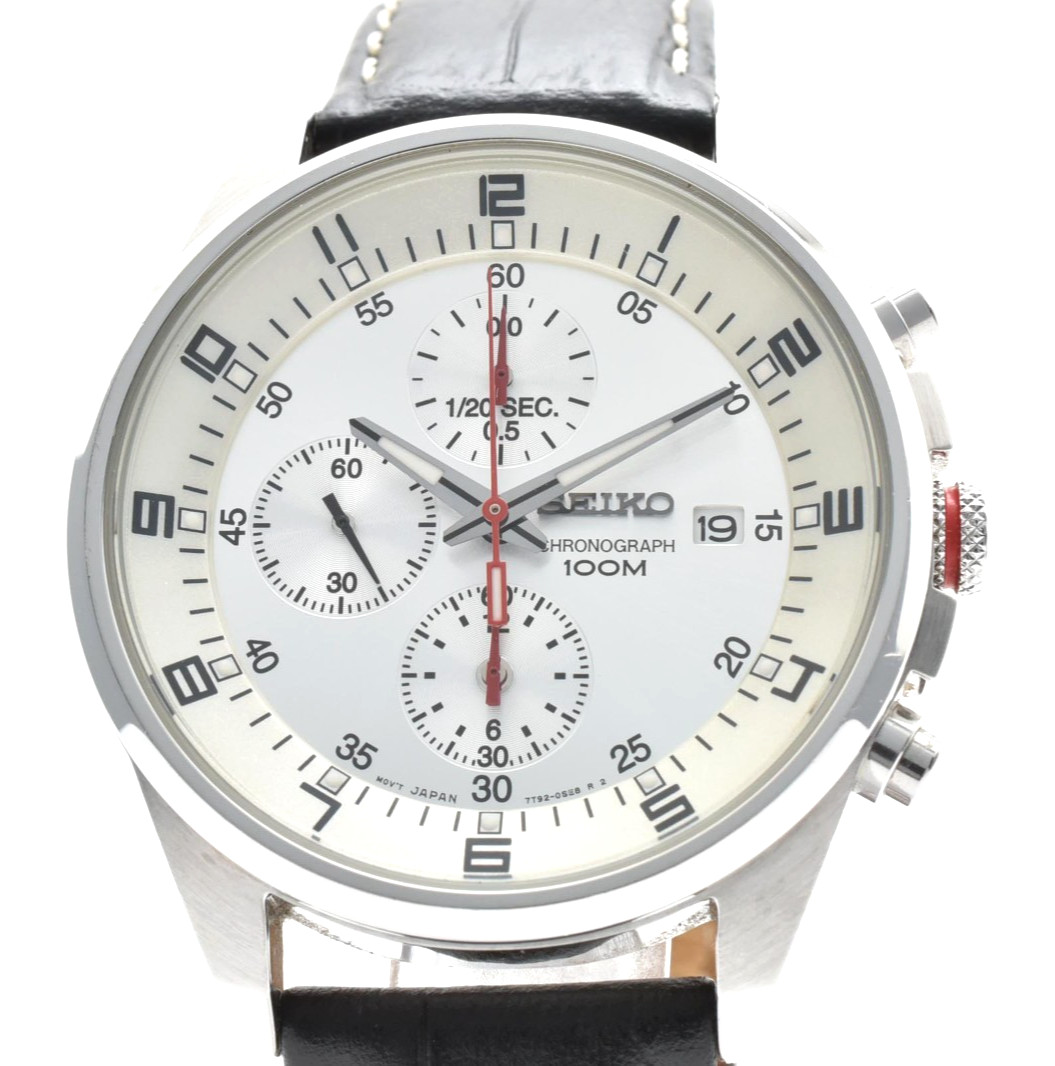 [Exc+5]SEIKO 7T92-0MF0 40mm Quartz Vintage Silver Dial Chronograph 100m Watch