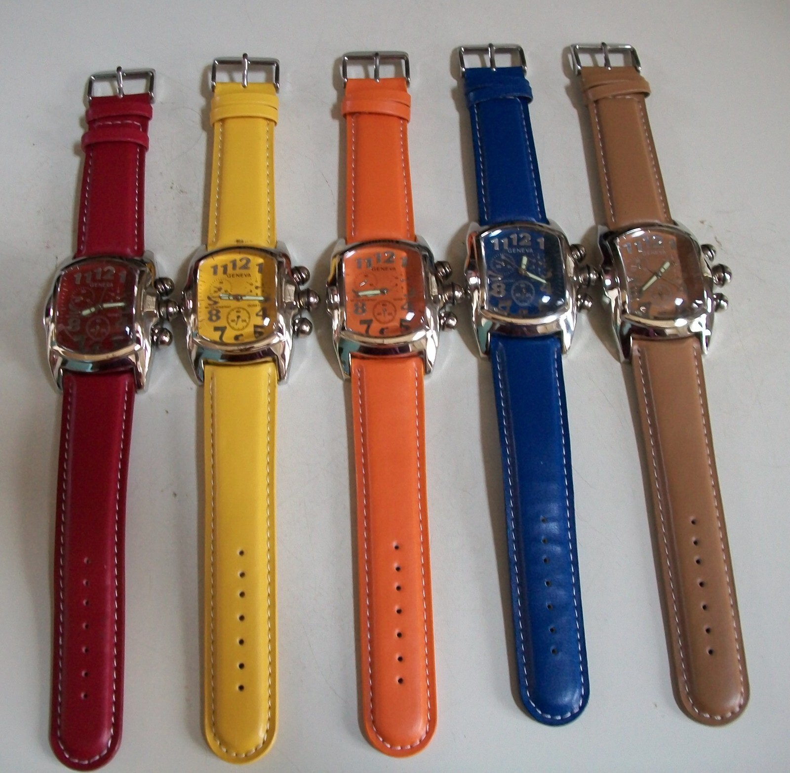 MEN’S SILVER FINISH COLORFUL LEATHER BAND FASHION DRESSY CASUAL HIP HOP WATCH