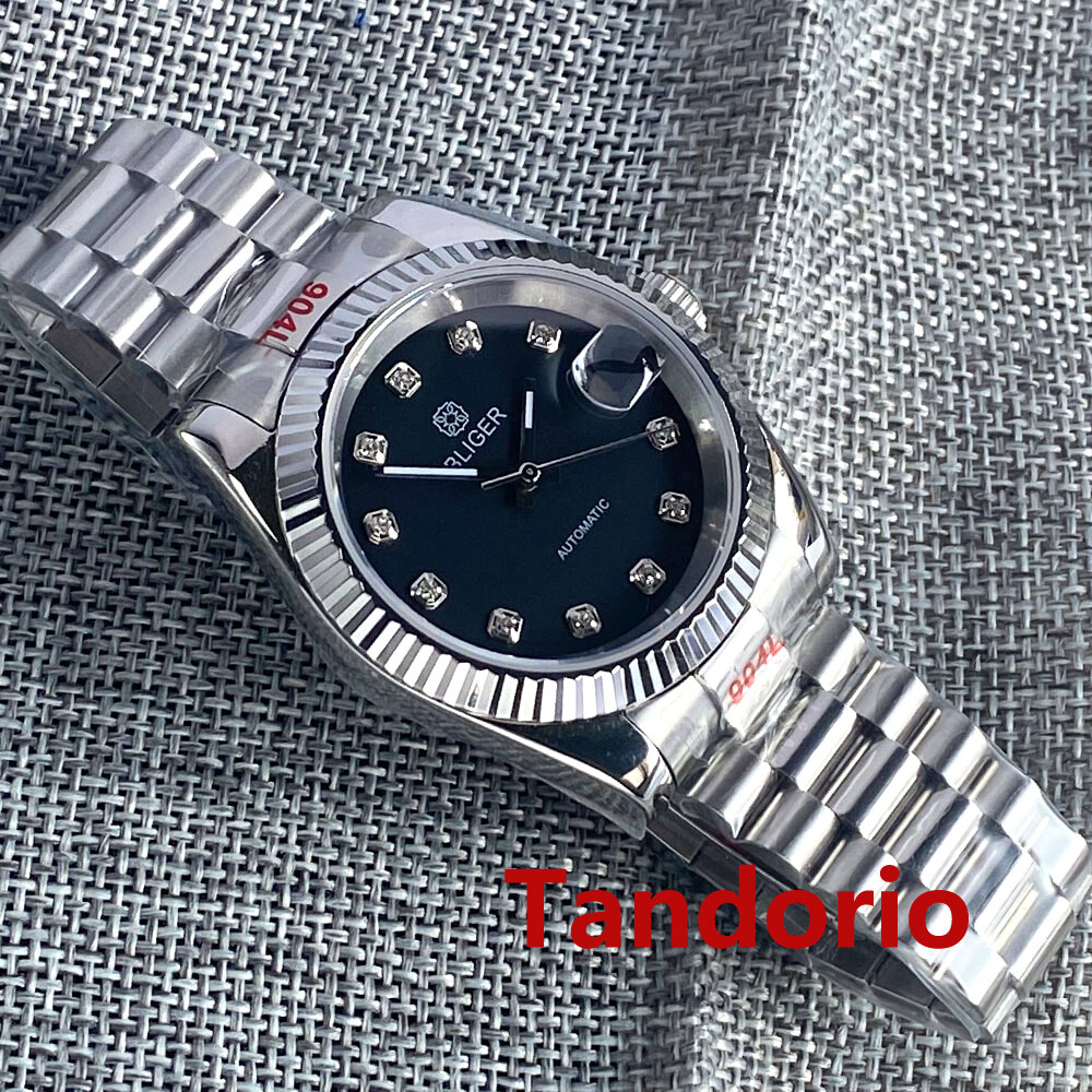 36mm/39mm Sapphire Glass Black Sterile Dial NH35 Automatic Men Watch Date Fluted