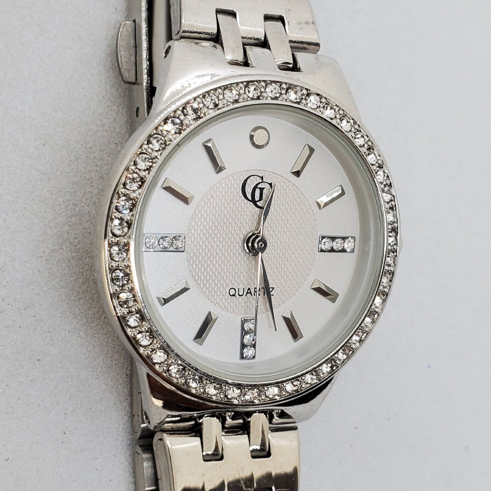 Women’s Watch 28MM Crystal Bezel Gray Dial Bracelet Band 7.25″ New Battery