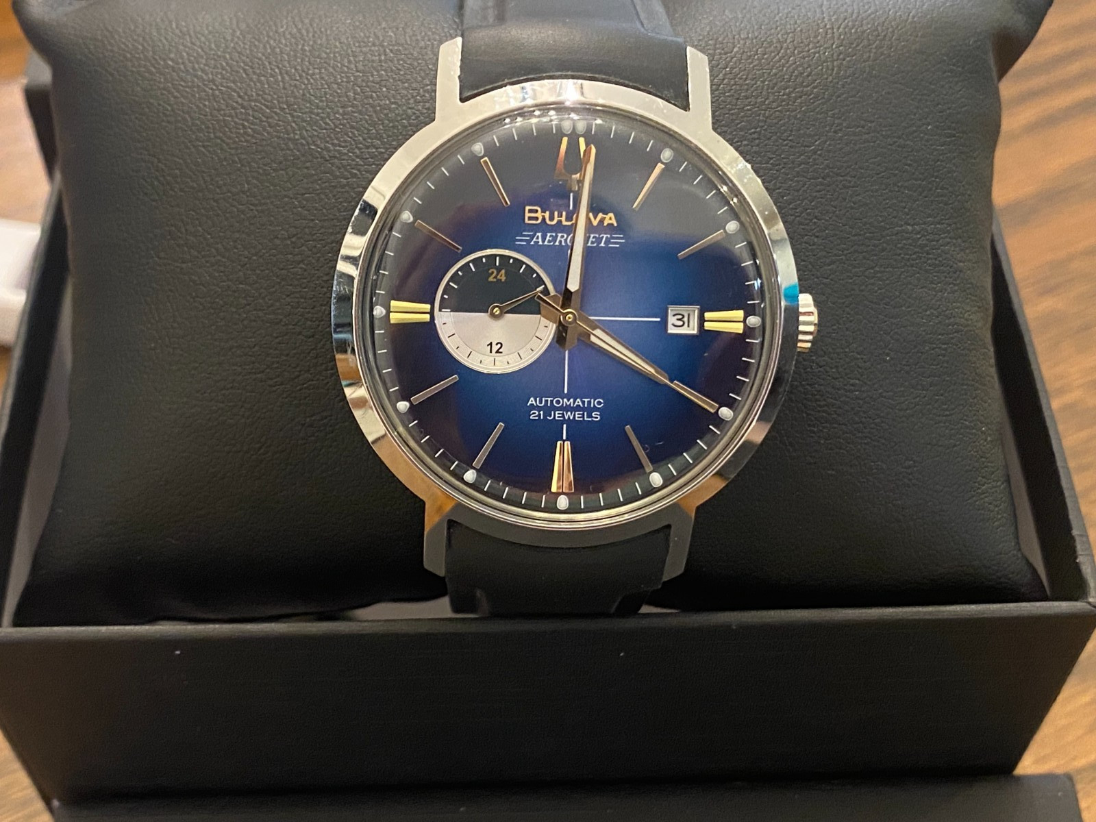 Bulova Aerojet Chronograph Automatic Blue Sunray Dial Men’s Watch 96B374