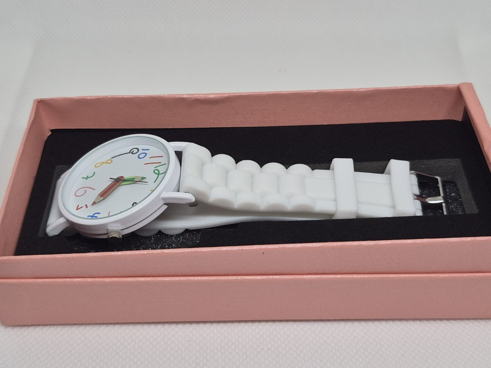 Quartz Analog Wristwatch White Silicone Strap White/Multicolor Arabic Dial Box