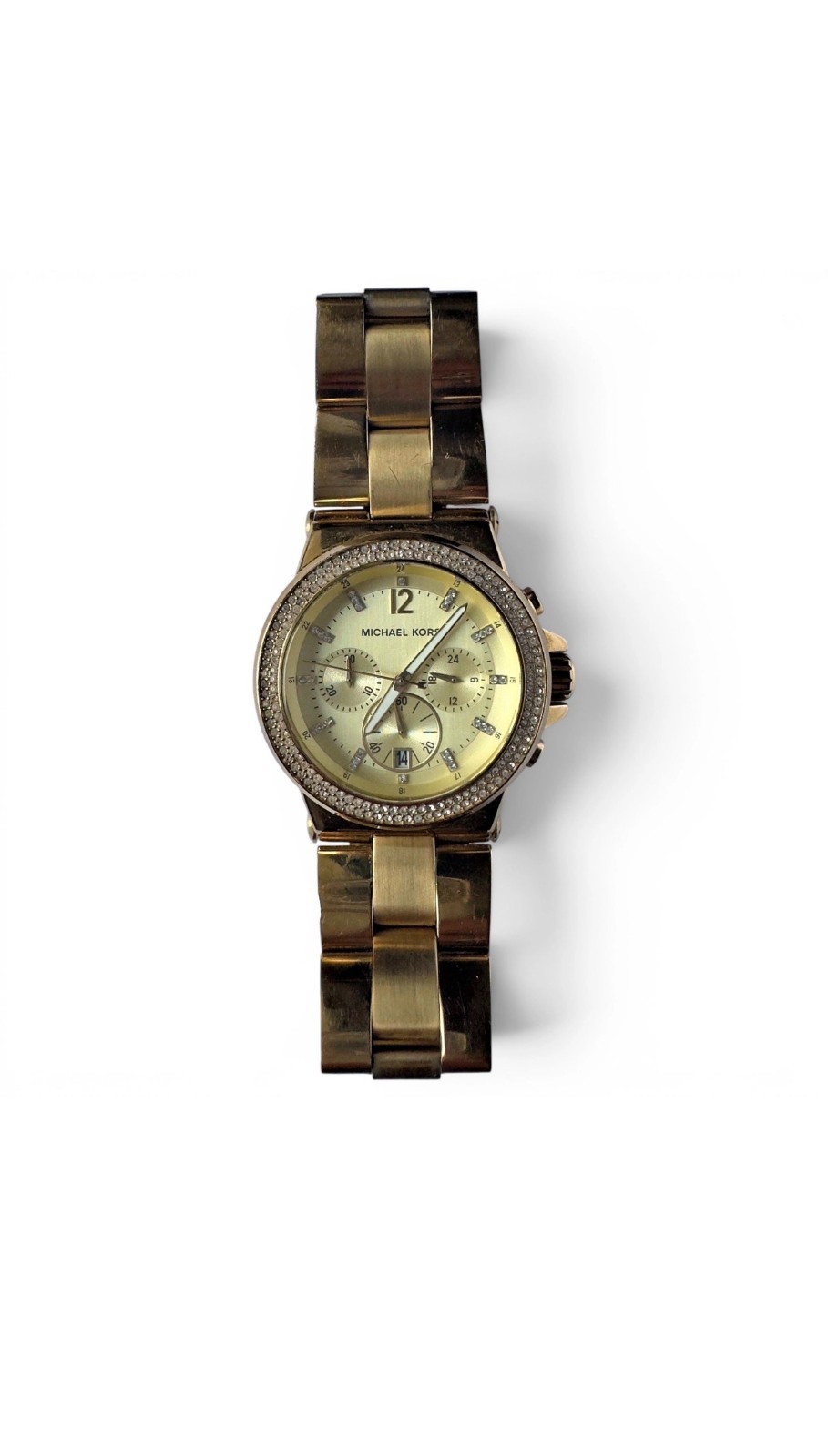 Michael Kors MK5386 Gold Crystal Chronograph Watch Date Women 42mm Authentic