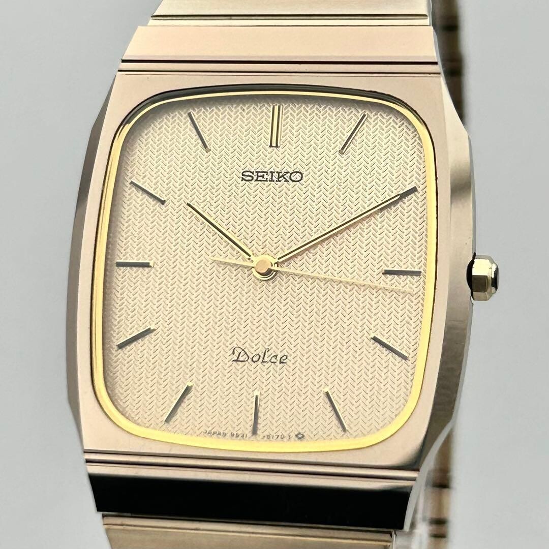 SEIKO Dolce 9531-5140 Gold Quartz Dress Watch Herringbone Dial 1987 Running