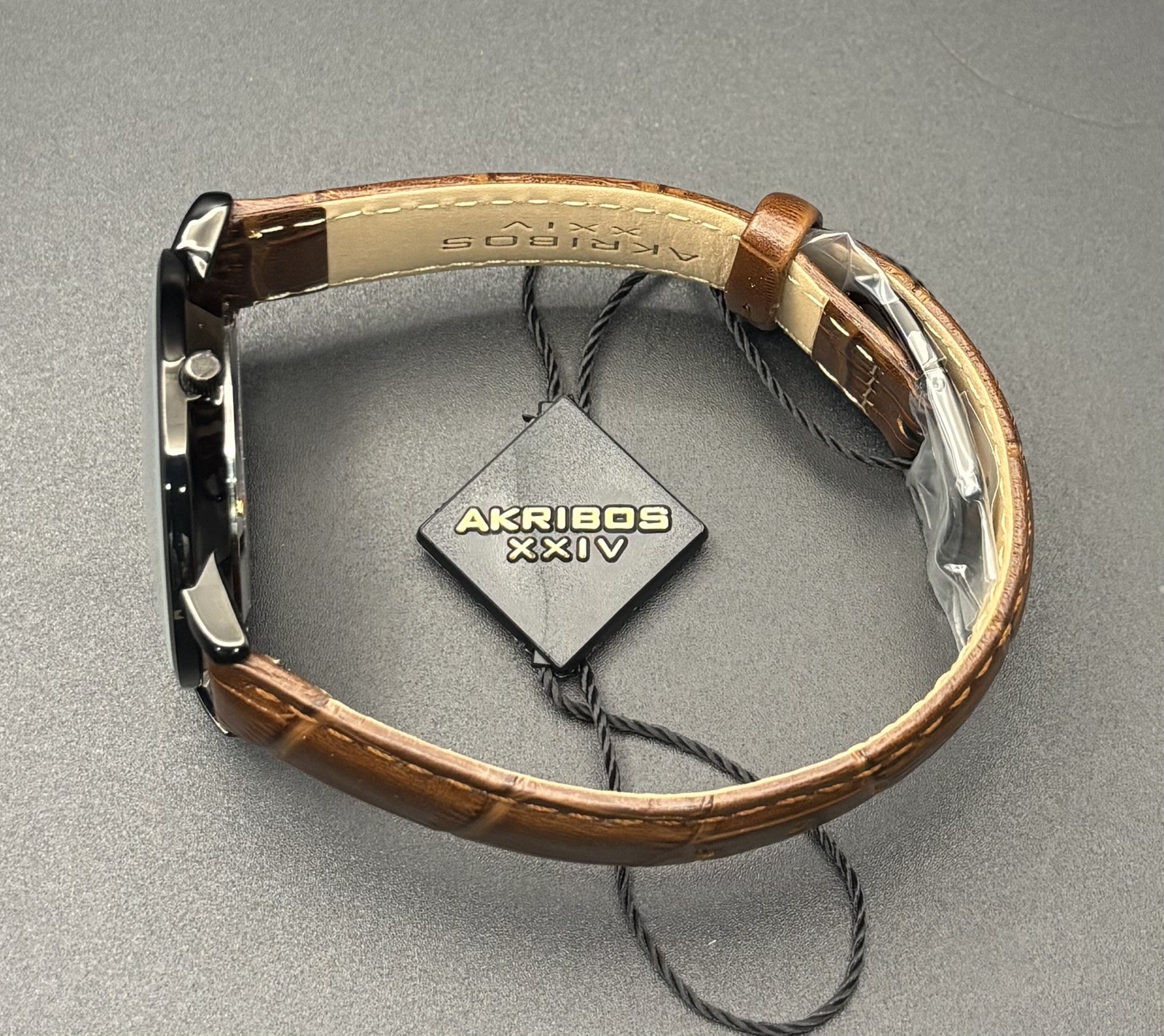 Akribos Black SS Casel, Genuine Leather Crocodile Band AK1077BK – FREE SHIPPING
