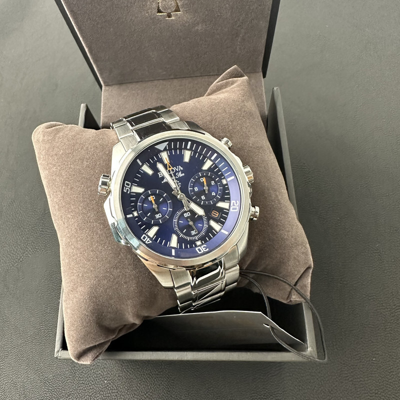 Bulova Marine Star/96B256 Chronograph Blue Dial 6S20/Swiss Quartz Watch 43MM