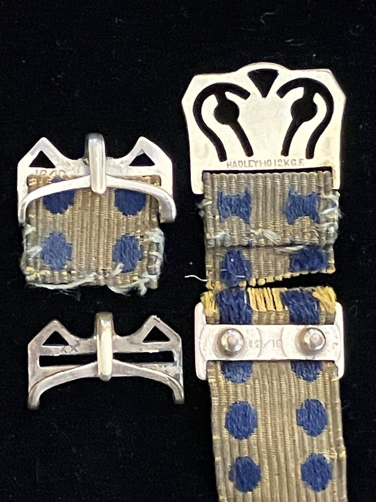 ANTIQUE LADIES ART DECO 4 PIECE RIBBON WATCH BAND SNAP SET GOLD FILLED, HADLEY