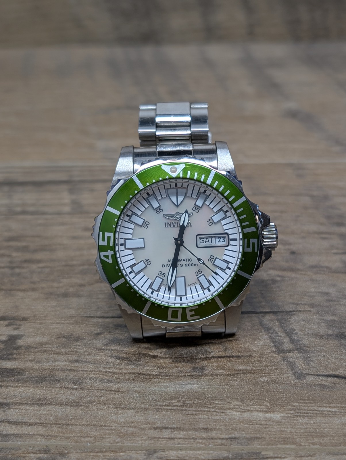 Invicta 2844 Automatic Pro Diver Green Bezel MOP Dial Watch Box Papers
