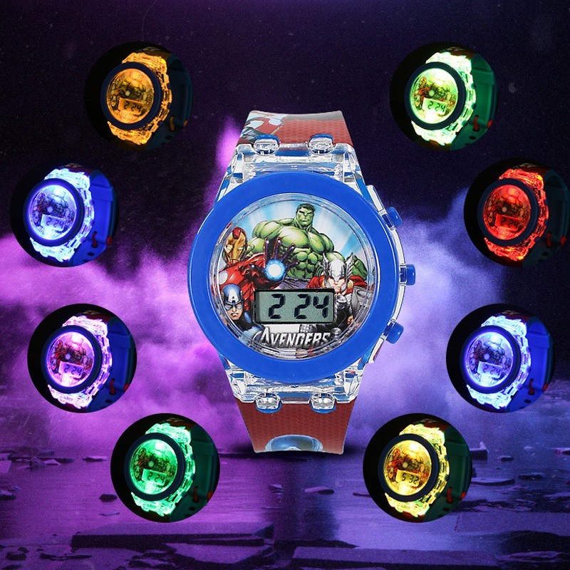 Children Spiderman Watch Cartoon Flashing Light Up Digital Spider Man Kids 1pcs