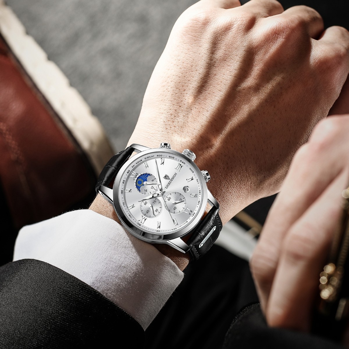 Men’s Watches Quartz Luminous Date Dial Waterproof Leather Business Wristwatch
