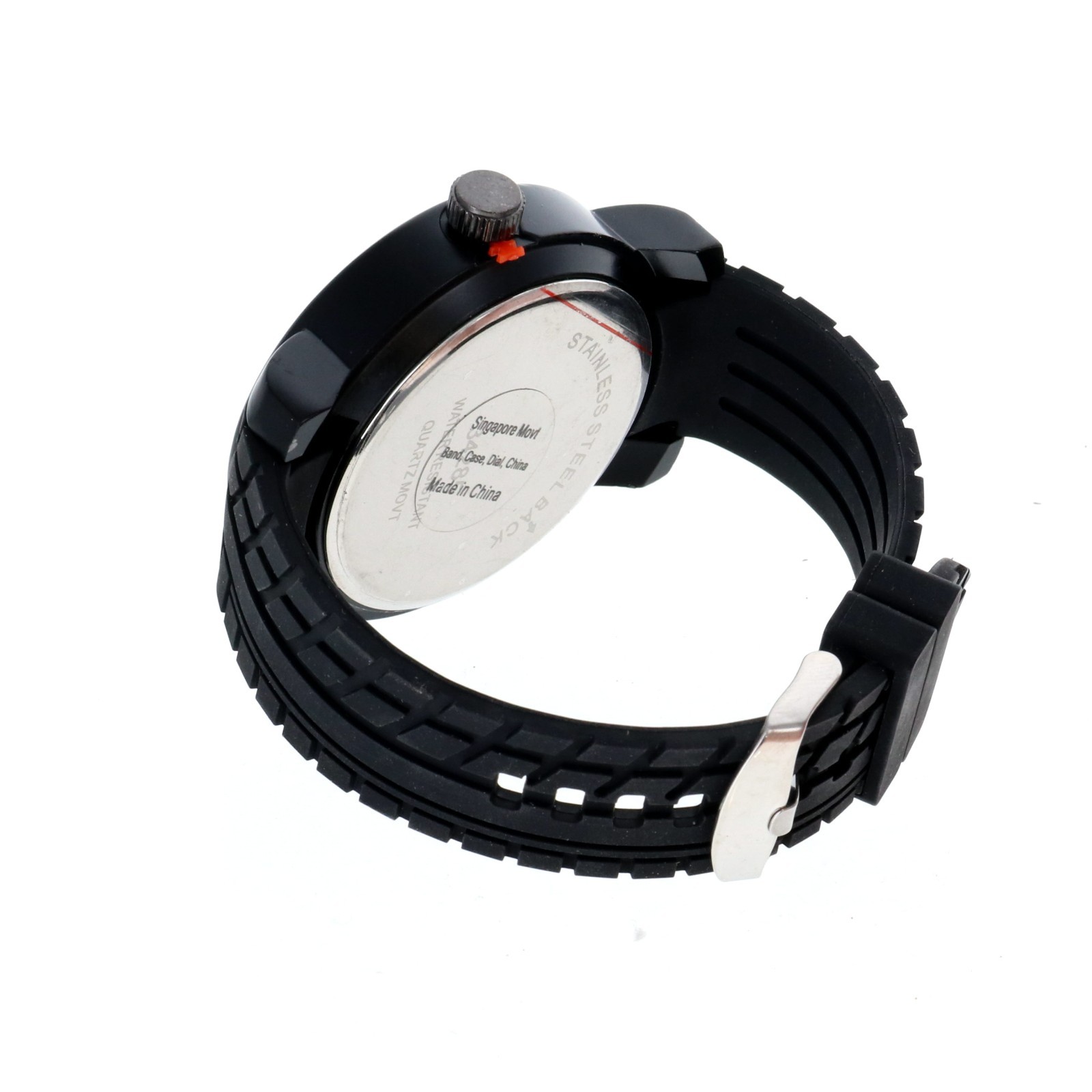 52mm Oversized Men’s Quartz Watch with Black Rubber Band Black Dial White Number