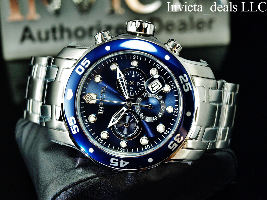 Invicta Men’s 48mm Pro Diver SCUBA Chronograph BLUE DIAL Silver Tone 200M Watch
