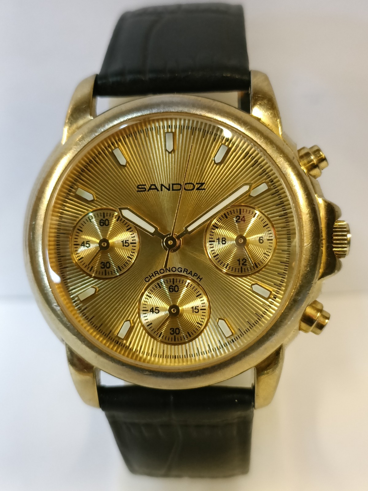 SANDOZ CHRONOGRAPH QUARTZ GOLD DIAL 89410 MEN’S WORKING CONDITION
