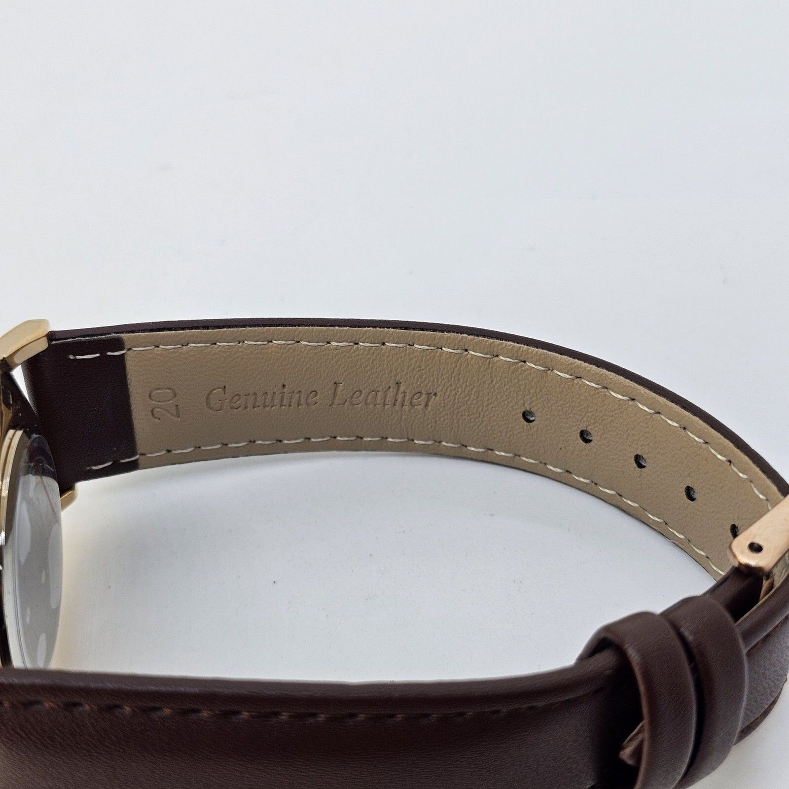 Men’s Watch 40MM Gold Case Blue Dial Brown Leather Band Straps Date Indicator