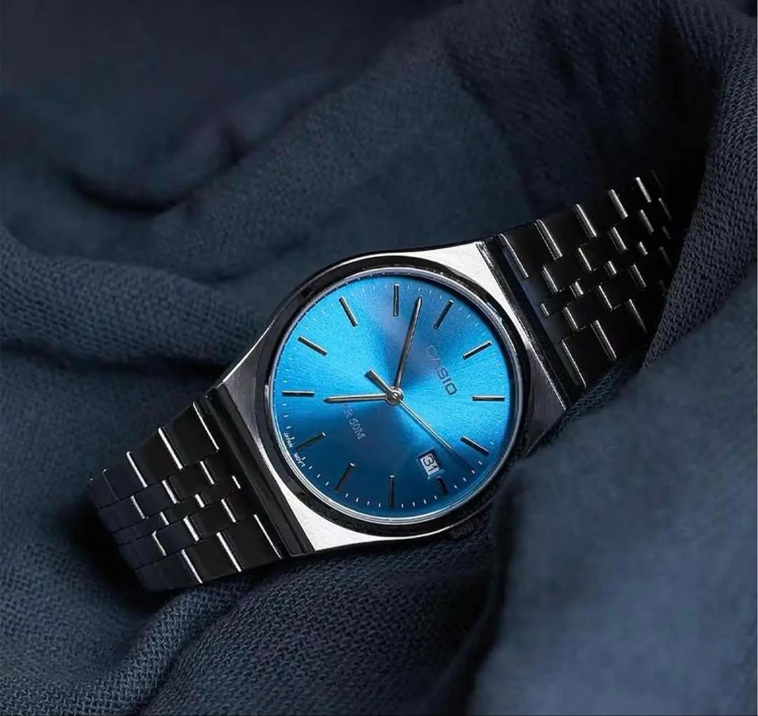 Casio Quartz Wristwatch Blue Dial Stainless Steel