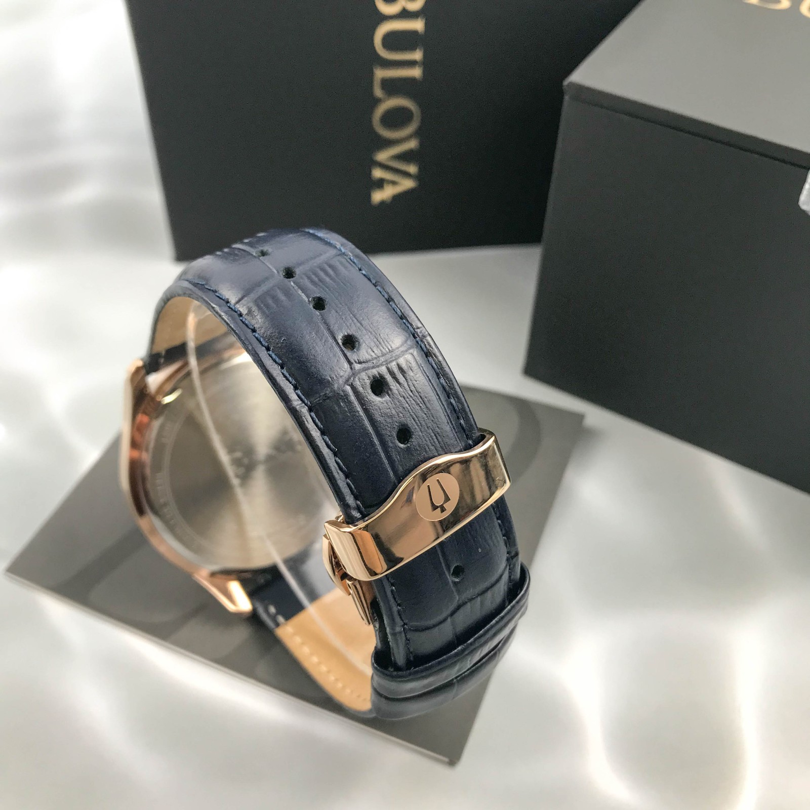 Bulova Men’s Classic Wilton 97B170 Blue Dial Leather Chronograph Watch 45MM