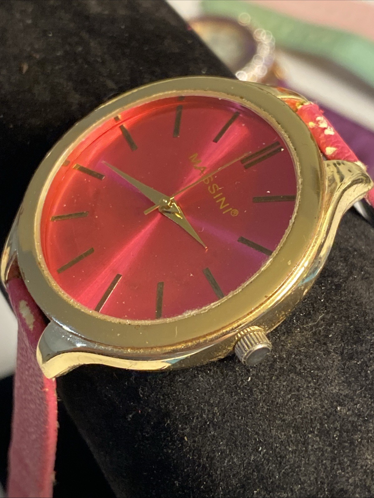 Massini Pink Gold Tone Skinny Wrist Watch New Battery
