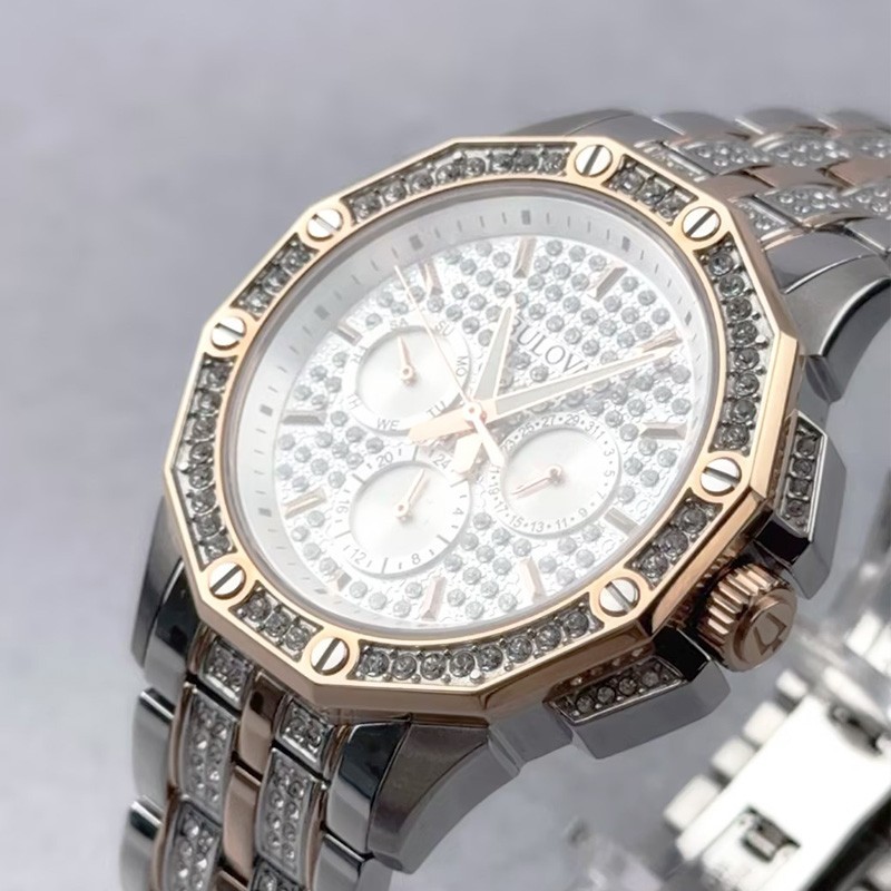 Bulova Octava 98C133 Crystal White Dial Gold Silver Two Tone Men’s Quartz Watch