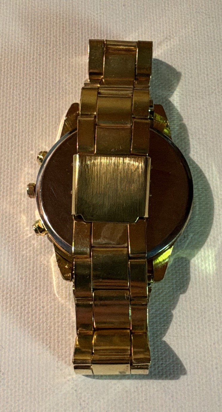 Geneva Men’s Gold Tone Quartz Bracelet Watch Black Dial Date 24-Hour Analog