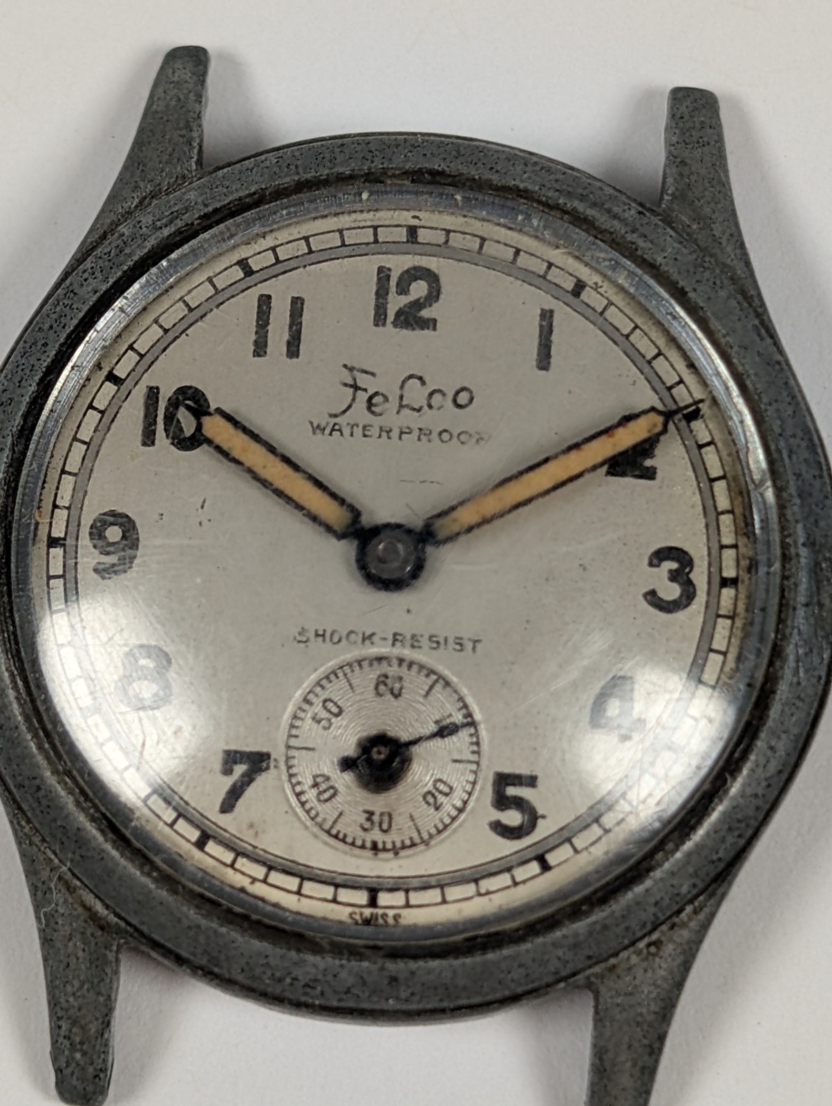 Vtg Felco Waterproof Military Field Watch Manual Wind 30mm Swiss 1940s RUNNING